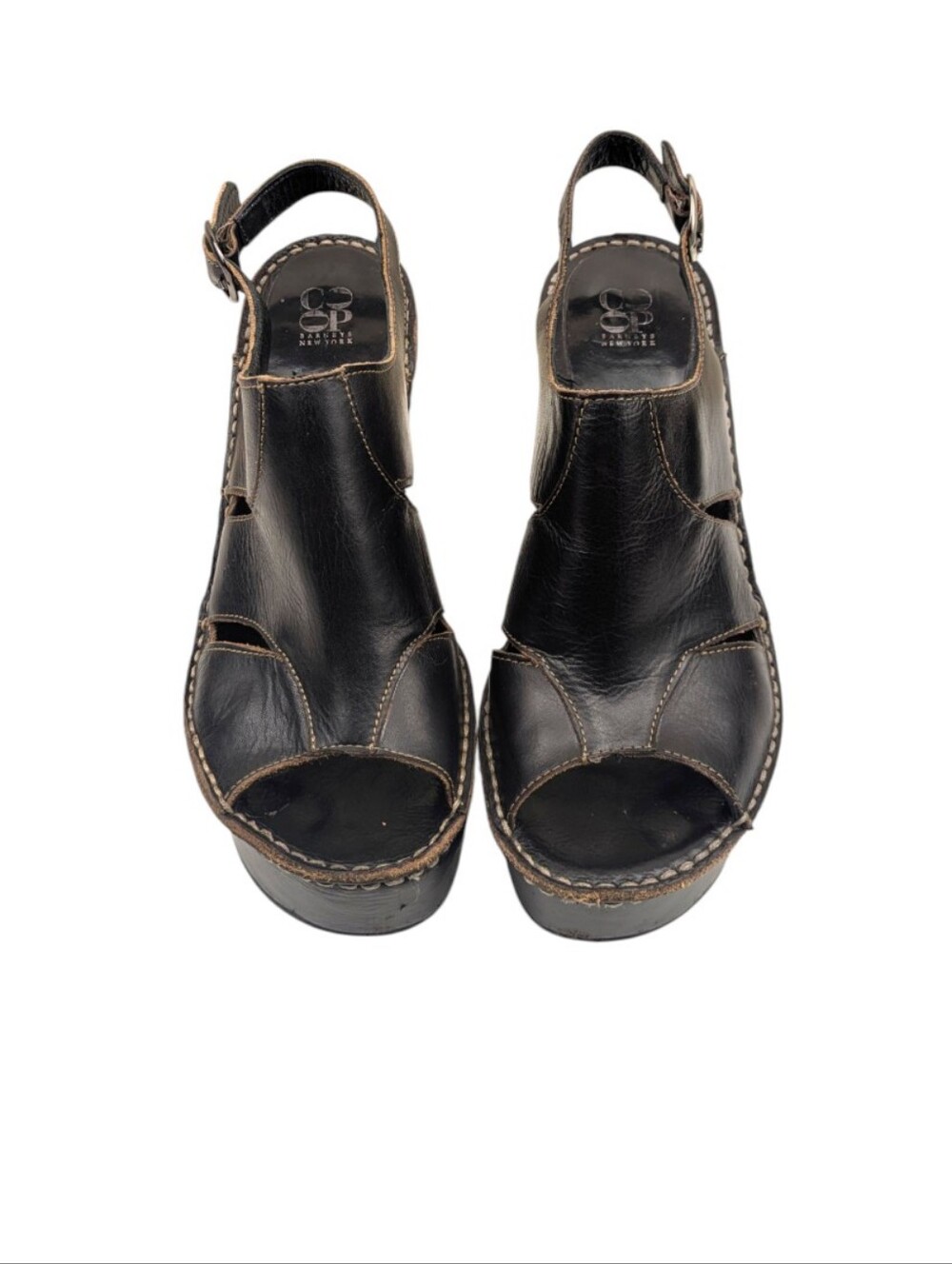 Barneys New York Italian Leather Platform Wedge Sandals EU 38 US 7.5/8  S4116 - Picture 7 of 11